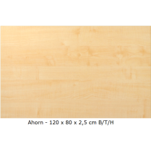 Tischplatte für Schreibtische 120 x 80 cm - "Rechteckig" - in verschiedenen Farben, Farben Tischplatten "Universal": Ahorn