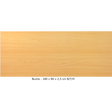 Tischplatte für Schreibtische 180 x 80 cm - "Rechteckig" - in verschiedenen Farben, Farben Tischplatten "Universal": Buche