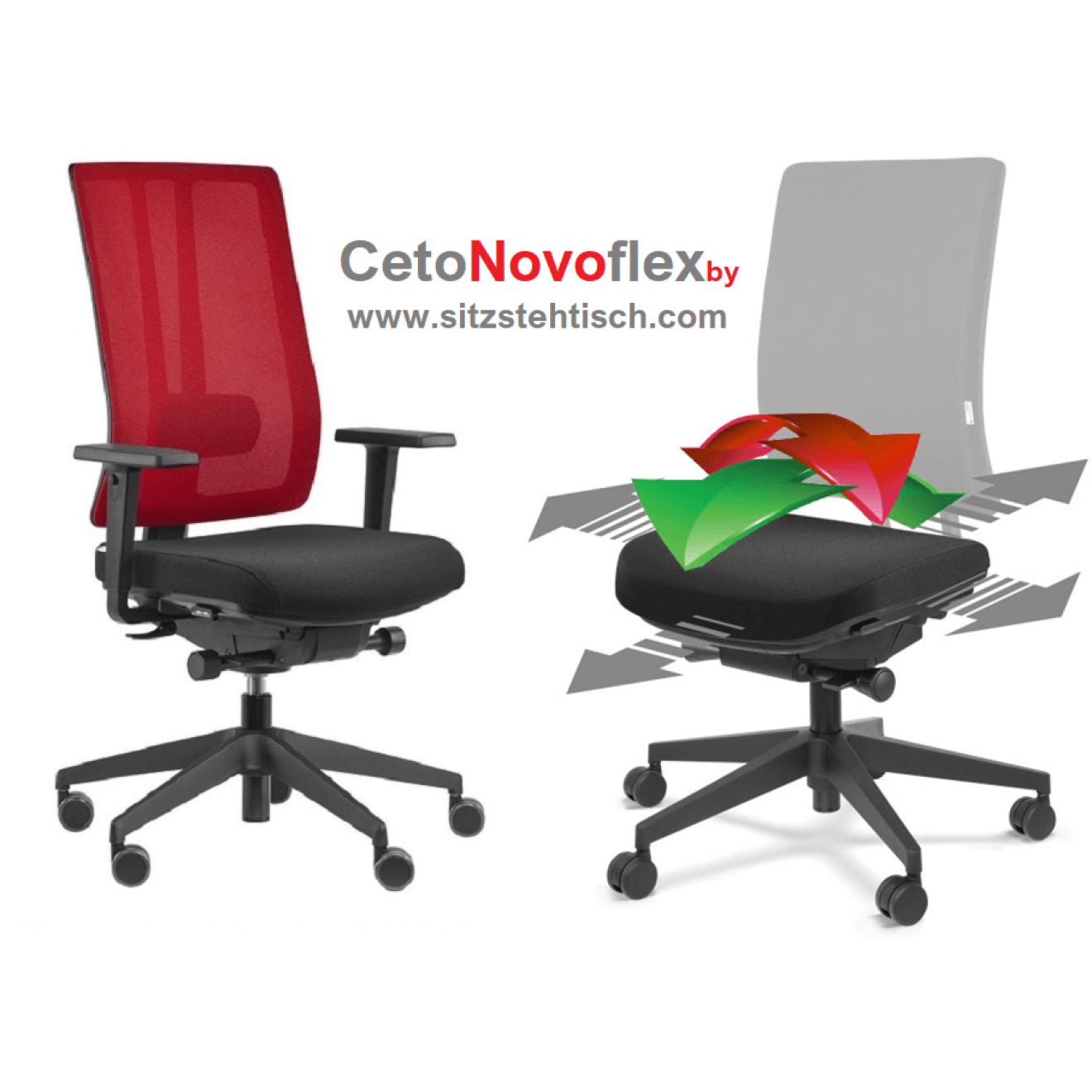 Bürostuhl Ceto Novo flex - Belastbarkeit bis 120 kg -  Punkt-Synchronmechanik, bewegliche Sitzfläche, Sitztiefenverstellung,  Rückenlehne Netz - Original Steifensand, Ergoshop - elektrisch  höhenverstellbare Schreibtischgestelle und höhenverstellbare