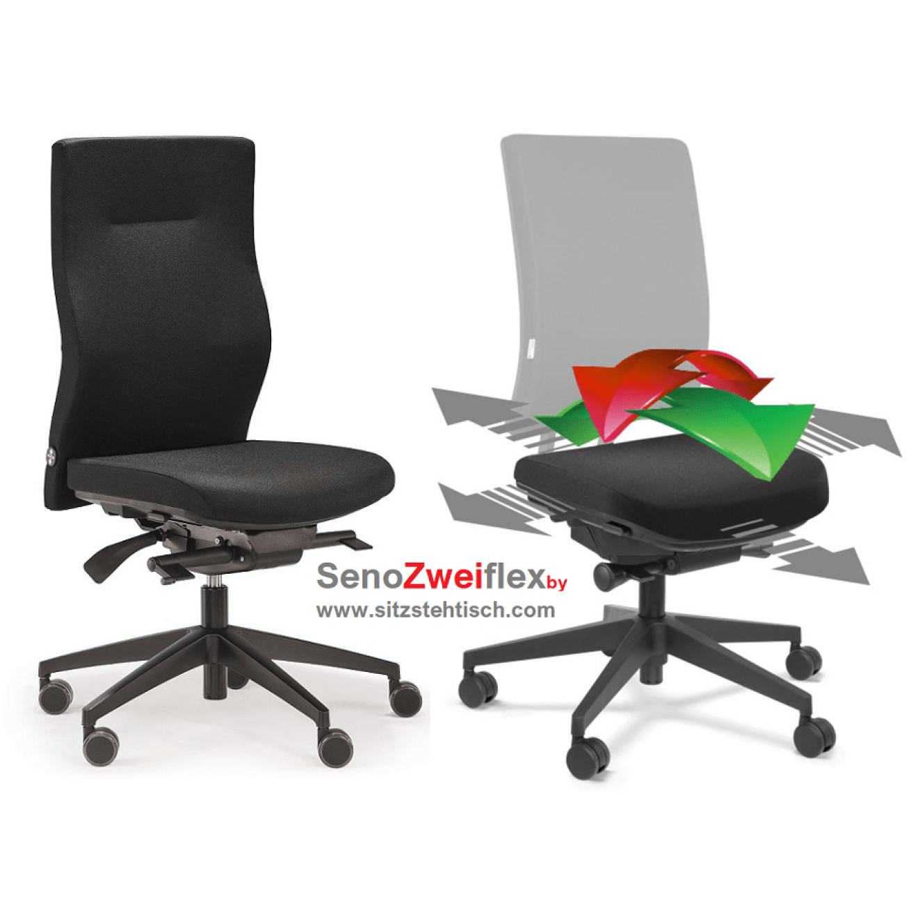 Bürostuhl Seno 2 Flex mit bewegliche Sitzfläche - 5 Jahre Garantie - Original Steifensand