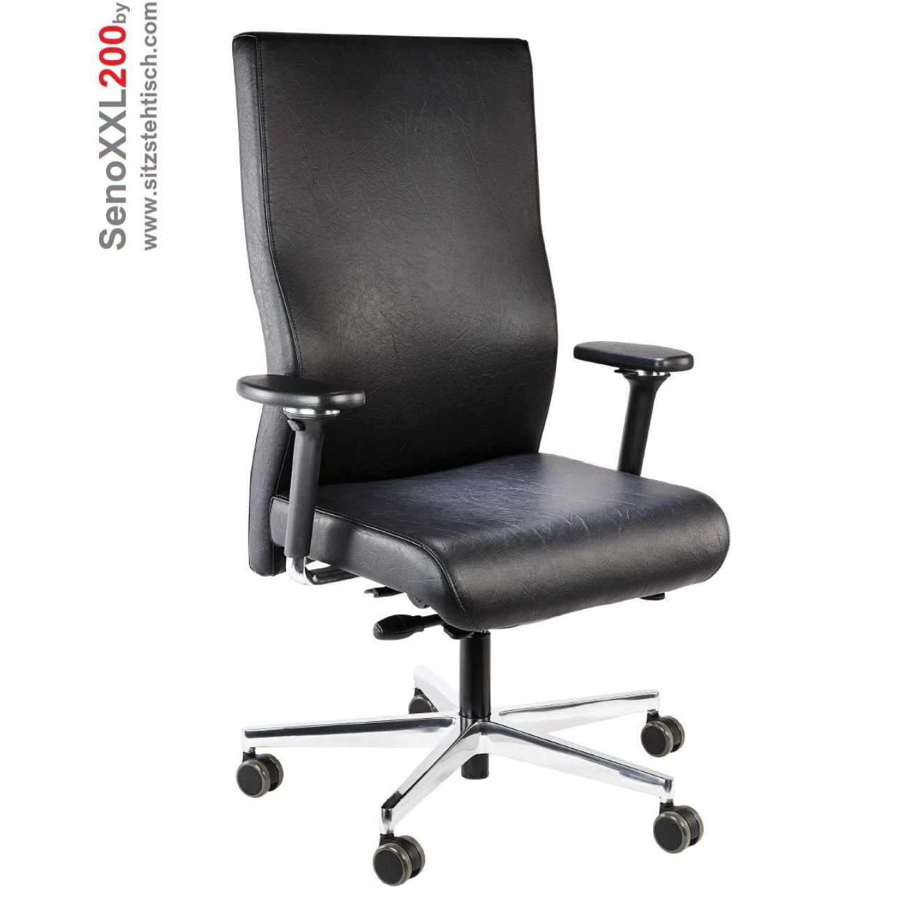 Bürostuhl Seno XXL - Belastbarkeit bis 200 kg - Synchronmechanik, Sitztiefenverstellung, Armlehnen extra hohe Rückenlehne - 5 Jahre Garantie - Farbe Schwarz