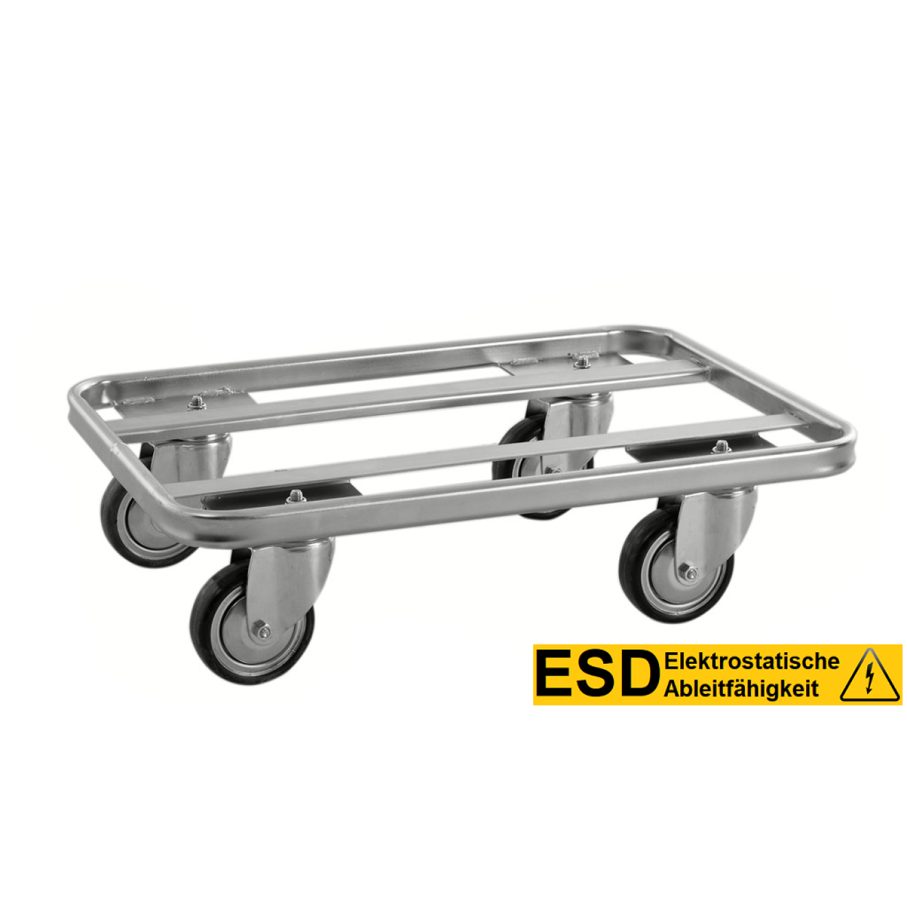 ESD Rollwagen - Transportroller - Elektrolytisch verzinkt - 4 Drehgestellrollen, 100 mm Ø ohne Bremse - Tragfähigkeit: 300 kg - KM673-ESD - Kongamek