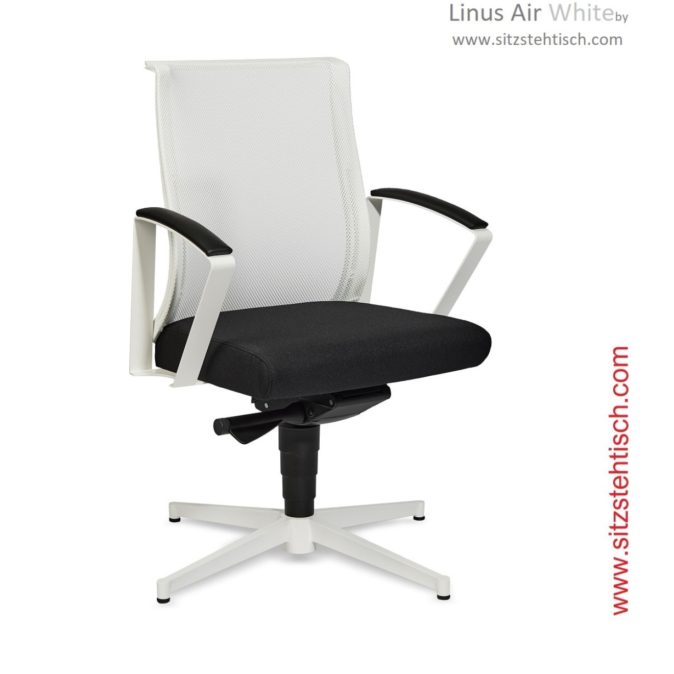 Konferenzstuhl Linus Air White - Synchronmechanik mit automatischer Gewichtsregulierung, feste Designmetallarmlehne mit Polsterung - 5 Jahre Garantie - Westaro 2800