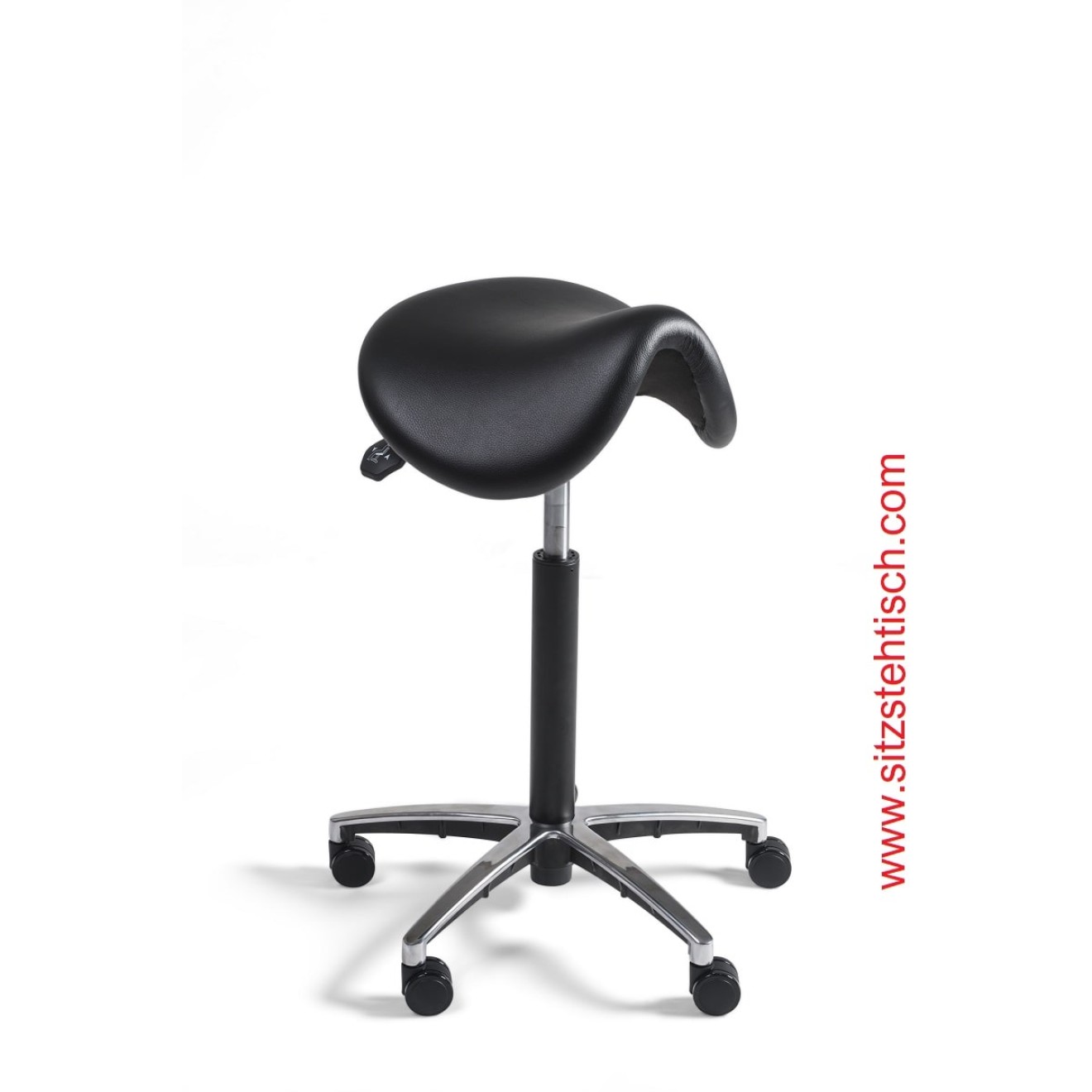 Sattelhocker mit normalen Sitz - Sitzhöhen- und Sitzwinkelverstellung - Bezug Kunstleder schwarz - Belastbarkeit bis 125 kg - 5 Jahre Garantie - 101269