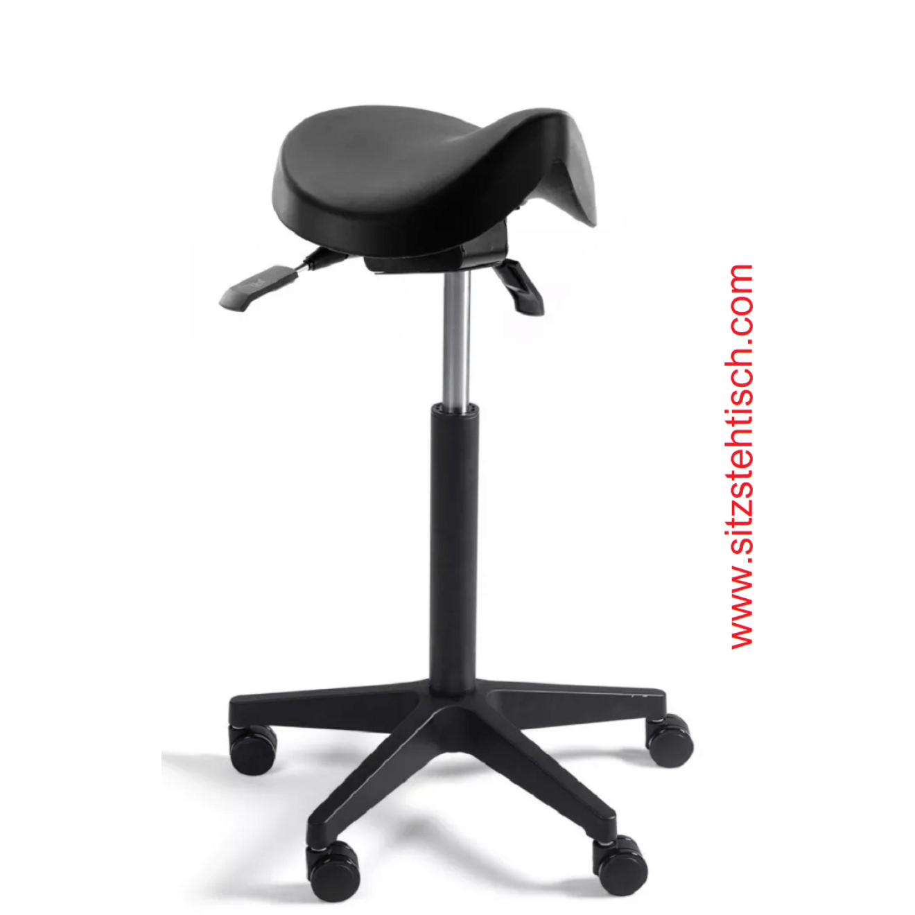 Sattelhocker mit Sitz aus PU Schaum schwarz - Sitzhöhen- und Sitzwinkelverstellung - Belastbarkeit bis 125 kg - 5 Jahre Garantie - 107436