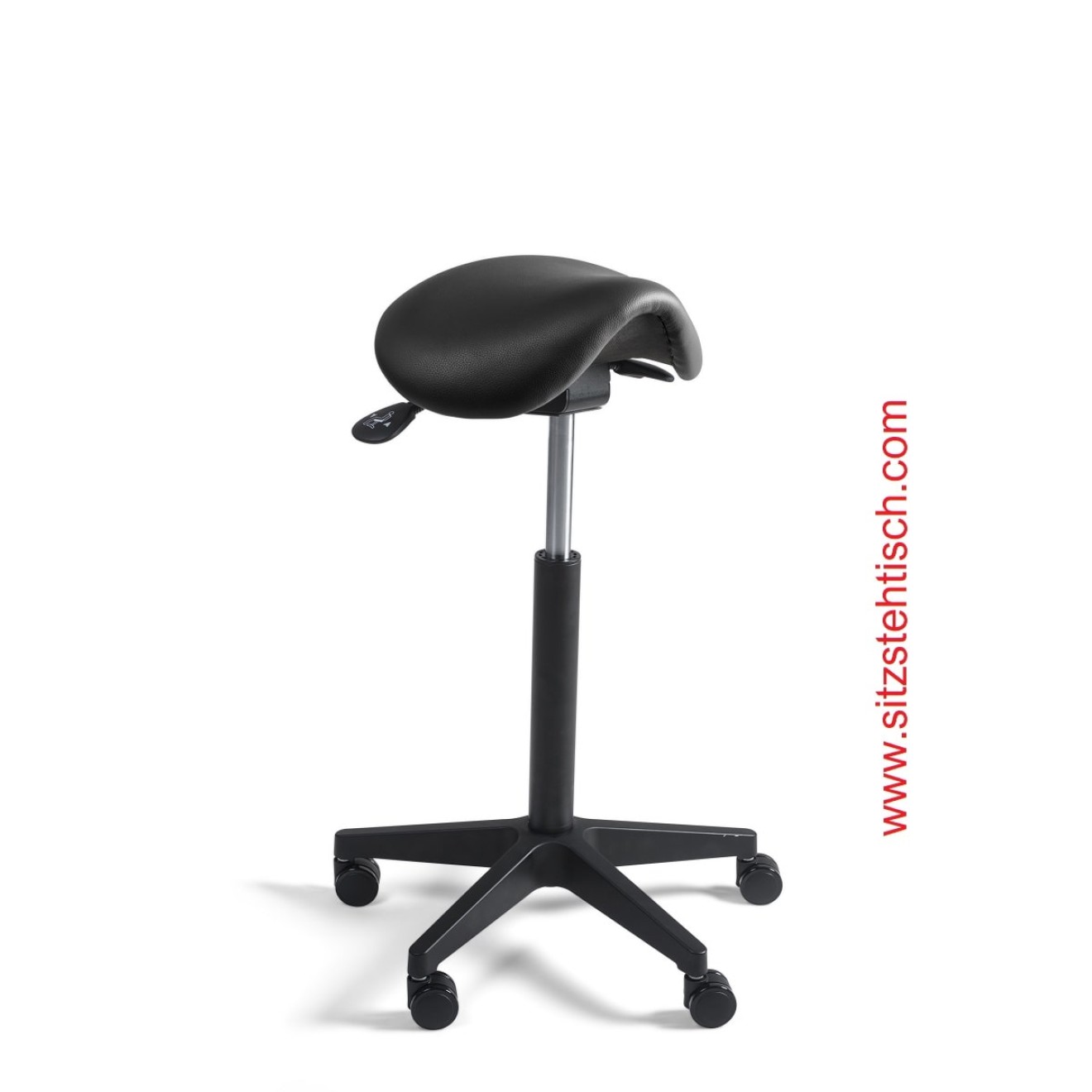Sattelhocker mit schmalem Sitz - Sitzhöhen- und Sitzwinkelverstellung - Bezug Kunstleder schwarz - Belastbarkeit bis 125 kg - 5 Jahre Garantie - 103968