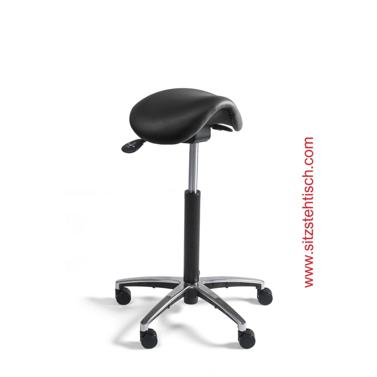 Sattelhocker mit schmalem Sitz - Sitzhöhen- und Sitzwinkelverstellung - Bezug Kunstleder schwarz - Belastbarkeit bis 125 kg - 5 Jahre Garantie - 103969