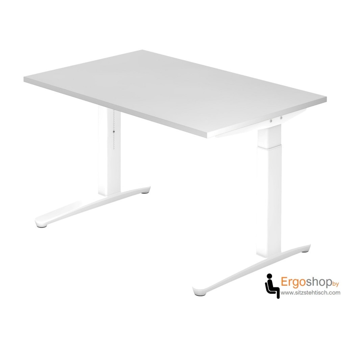 Schreibtisch manuell höheneinstellbar 65–85 cm mit Tischplatte 120 x 80 cm in Grau - Tischgestell in Weiß / Weiß - VXB12 - Hammerbacher