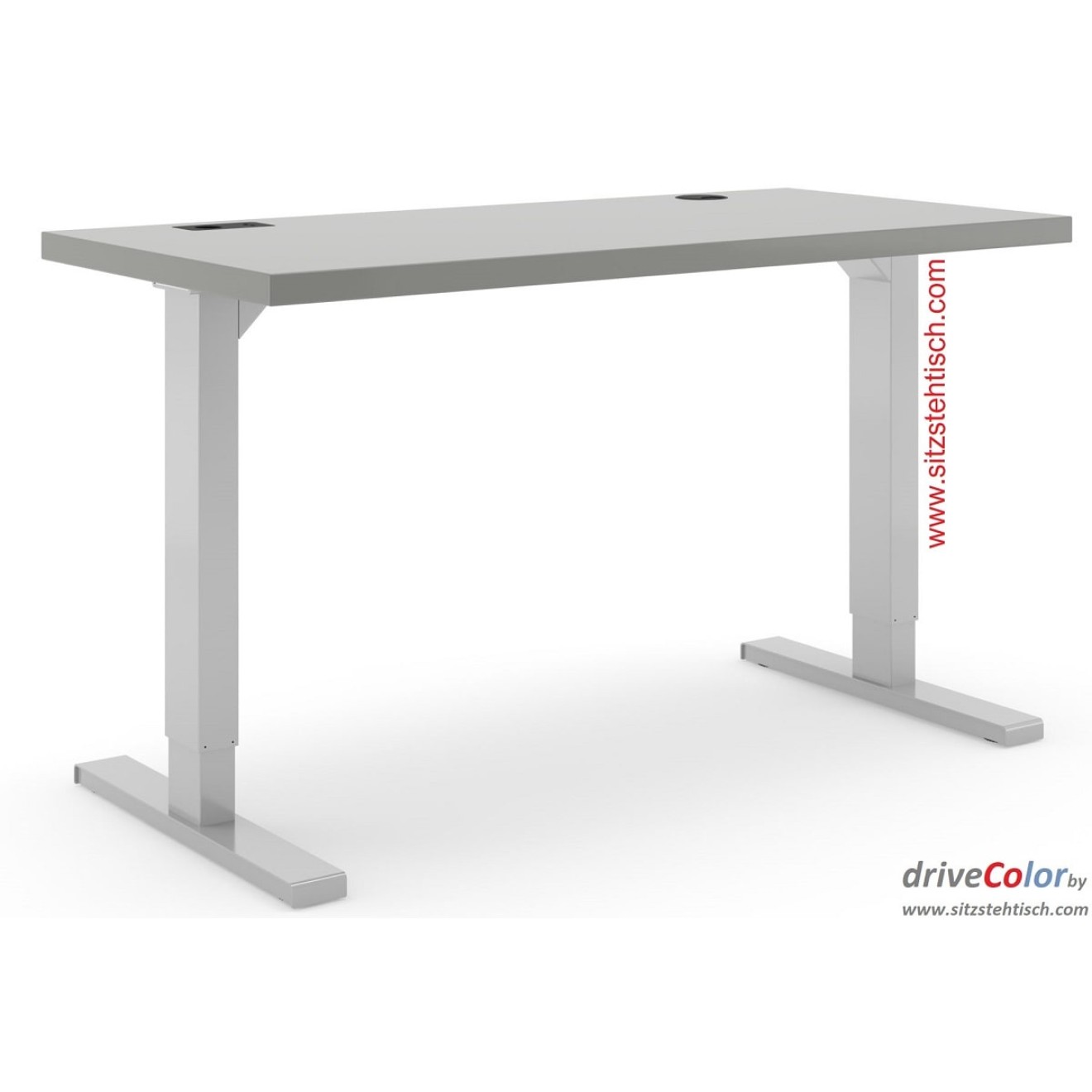 Schreibtisch - driveColor - elektrisch höhenverstellbar - Grau-Silber mit Gleitern aus Kunststoff