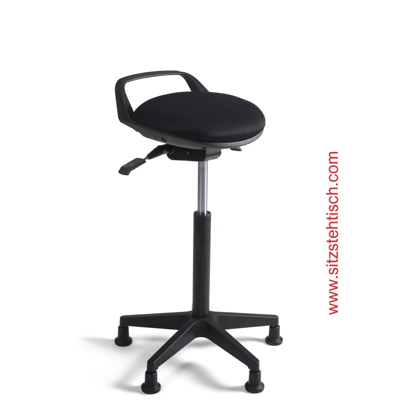 Stehhilfe Sitzhöhe- und Sitzwinkel verstellbar - Sitzfläche Stoff Schwarz - Fußkreuz Kunststoff mit Gleiter - 5 Jahre Garantie - 103966