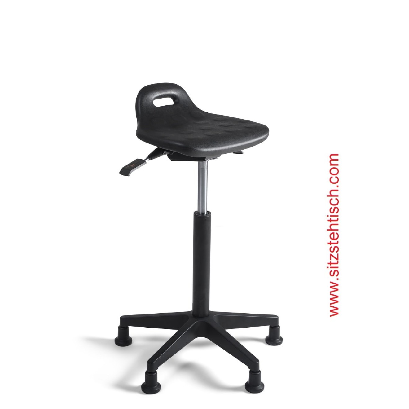 Stehhilfe Sitzhöhe- und Sitzwinkel verstellbar - Sitzfläche schwarzer PU Schaum - Fußkreuz Kunststoff mit Gleiter - 5 Jahre Garantie -100339
