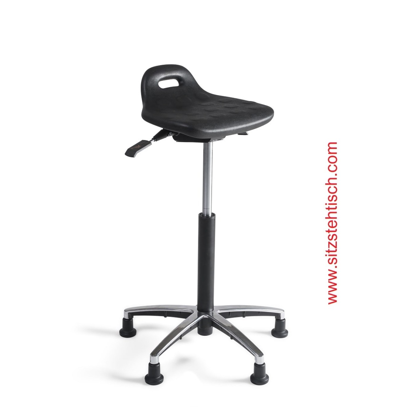 Stehhilfe Sitzhöhe- und Sitzwinkel verstellbar - Sitzfläche schwarzer PU Schaum - Fußkreuz Aluminium mit Gleiter - 5 Jahre Garantie -100340
