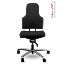 Bürostuhl mit 360° Grad beweglicher Sitzfläche - Spindl One - Sitztiefenverstellung - Bezug Schwarz - Poliertes Aluminium Fußkreuz - 5 Jahre Garantie