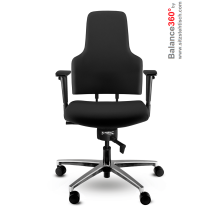 Bürostuhl mit 360° Grad beweglicher Sitzfläche - Spindl One - Sitztiefenverstellung - Bezug Schwarz - Poliertes Aluminium Fußkreuz - Armlehnen - 5 Jahre Garantie