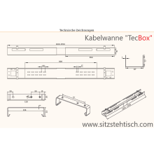 Kabelwanne - Kabelkanal TecBox beidseitig abklappbar - ausziehbar 1100 - 1700 mm in 3 Farben