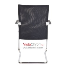 Konferenzstuhl -VistaChrom- Freischwinger Gestell mit Armlehnen - Stoff in 4 Farben / Netz Schwarz