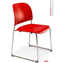 Konferenzstuhl - Besucherstuhl -MulticolorChrom- mit verchromtem Kufengestell - Sitz/Rücken Kunststoff - in Rot