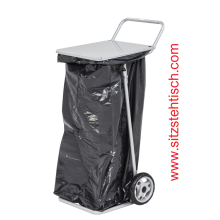 Müllsackkarre mit Deckel - Farbe Grau - für 1 Stück 125 Liter Müllsack - wird mit 180 mm Vollgummiräder geliefert - KM144904 - Kongamek