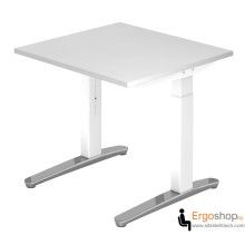 Schreibtisch manuell höheneinstellbar 65–85 cm mit Tischplatte 80 x 80 cm in Grau - Tischgestell in Weiß / Alu poliert - VXB08 - Hammerbacher