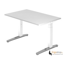 Schreibtisch manuell höheneinstellbar 65–85 cm mit Tischplatte 120 x 80 cm in Grau - Tischgestell in Weiß / Alu poliert - VXB12 - Hammerbacher