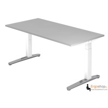 Schreibtisch manuell höheneinstellbar 65–85 cm mit Tischplatte 160 x 80 cm in Grau - Tischgestell in Weiß / Alu poliert - VXB16 - Hammerbacher