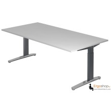 Schreibtisch manuell höheneinstellbar 65–85 cm mit Tischplatte 200 x 100 cm in Grau - Tischgestell in Graphit / Alu poliert - VXB2E - Hammerbacher