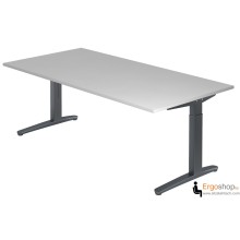 Schreibtisch manuell höheneinstellbar 65–85 cm mit Tischplatte 200 x 100 cm in Grau - Tischgestell in Graphit / Graphit - VXB2E - Hammerbacher