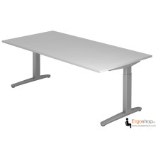 Schreibtisch manuell höheneinstellbar 65–85 cm mit Tischplatte 200 x 100 cm in Grau - Tischgestell in Silber / Silber - VXB2E - Hammerbacher