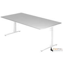 Schreibtisch manuell höheneinstellbar 65–85 cm mit Tischplatte 200 x 100 cm in Grau - Tischgestell in Weiß / Weiß - VXB2E - Hammerbacher