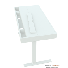 Schreibtisch - Storage - elektrisch höhenverstellbar - mit großen aufklappbaren Ablagefach - Tischplatte 116 x 58 cm - Farbe Weiß oder Clay - Lehm - Höhe 68 - 120 cm verstellbar - Conset - STORAGE 7W100-60