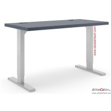 Schreibtisch - driveColor - elektrisch höhenverstellbar - Blau-Silber mit Gleitern aus Kunststoff mit Gleitern