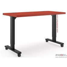 Schreibtisch - driveColor - elektrisch höhenverstellbar - Rot-Schwarz mit Rollen