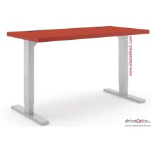 Schreibtisch - driveColor - elektrisch höhenverstellbar - Rot-Silber mit Gleitern aus Kunststoff mit Gleitern