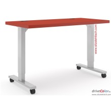 Schreibtisch - driveColor - elektrisch höhenverstellbar - Rot-Silber mit Rollen