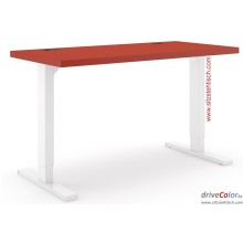 Schreibtisch - driveColor - elektrisch höhenverstellbar - Rot-Weiß mit Gleitern aus Kunststoff