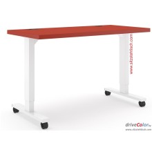 Schreibtisch - driveColor - elektrisch höhenverstellbar - Rot-Weiß mit Rollen