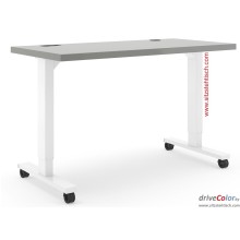 Schreibtisch - driveColor - elektrisch höhenverstellbar - Grau-Weiß mit Rollen