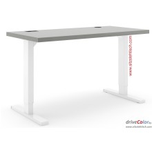 Schreibtisch - driveColor - elektrisch höhenverstellbar - Grau-Weiß mit Gleitern aus Kunststoff