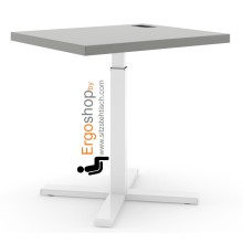 Schreibtisch Mini mit Linoleum Tischplatte Grau - Gestell Weiss ohne Rollen