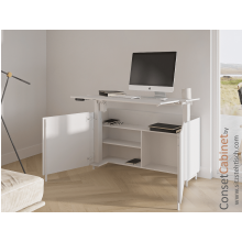 Schreibtisch im Schrank - Cabinet - elektrisch höhenverstellbar - mit großer elektrisch klappbarer Tischplatte 115 x 40/80 cm - Farbe Weiß oder Clay - Lehm - Höhe 68 - 130 cm cm verstellbar - Conset - CABINET 7W100-50