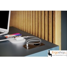 Steh-Sitz-Tisch mit Linoleum Tischplatte - Steckdose - USB Ladebuchsen