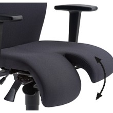 Arthrodesenstuhl - Sitzfläche geteilt verstellbar, A-Synchronmechanik, Sitzflächenneigung verstellbar, Permanentkontakt der höhenverstellbaren Rückenlehne mit Gewichtseinstellung, glasfaserverstärktes Kunststoff-Fußkreuz, schwarz - 5 Jahre Garantie